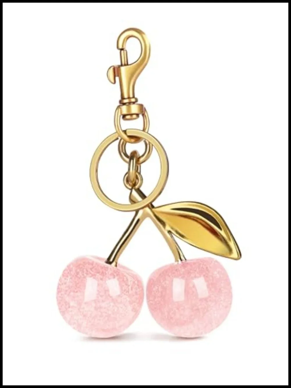 Sparkling Resin Cherry Bag Charm Keychain Cute Purse Accessory Glitter Gold